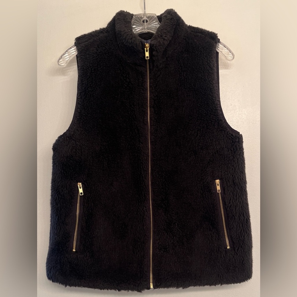 J.Crew Mercantile Women's
Fleece Vest Black Pockets Zip
Up Size S